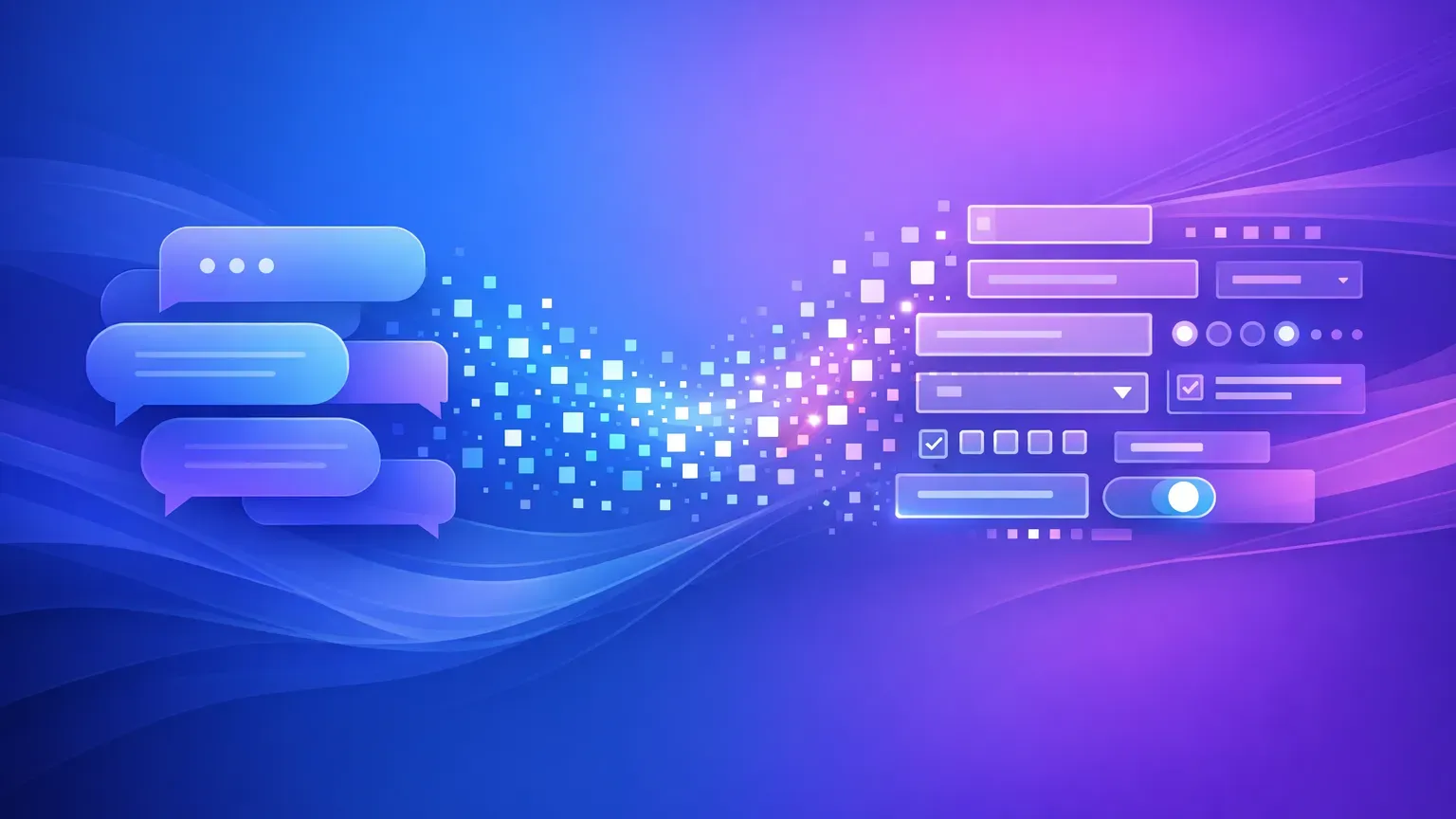 Abstract visualization of AI conversation replacing traditional form fields