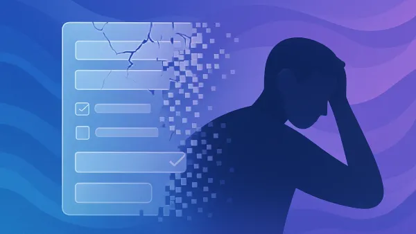 Frustrated user abandoning a lengthy web form on a laptop screen